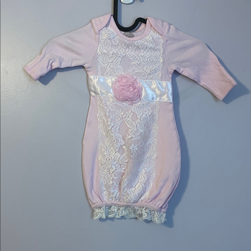 Stephan Baby Pink Lace Floral Detail Newborn Gown Dress